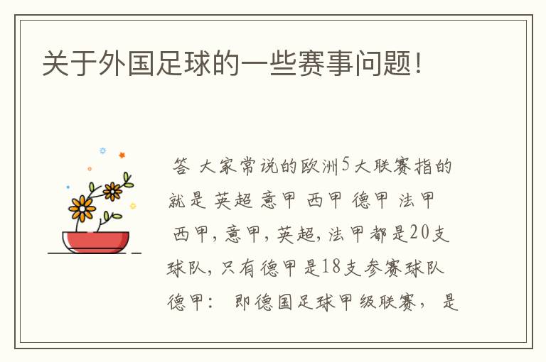 关于外国足球的一些赛事问题!