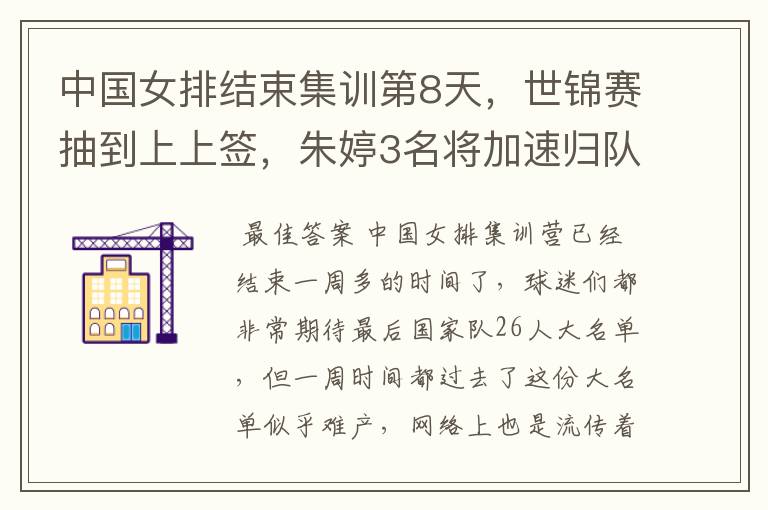 中国女排结束集训第8天,世锦赛抽到上上签,朱婷3名将加速归队