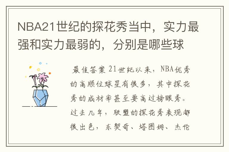 NBA21世纪的探花秀当中,实力最强和实力最弱的,分别是哪些球员?