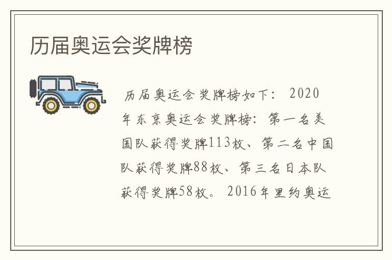 历届奥运会奖牌榜