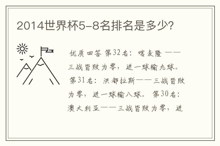 2014世界杯5-8名排名是多少?
