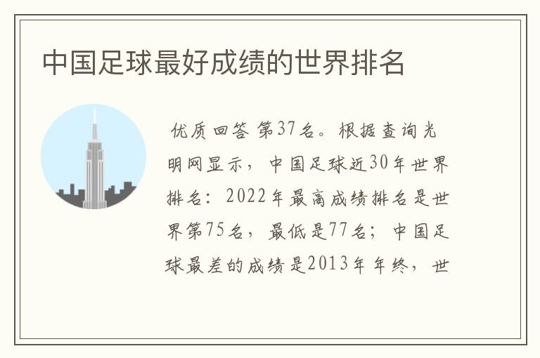中国足球最好成绩的世界排名