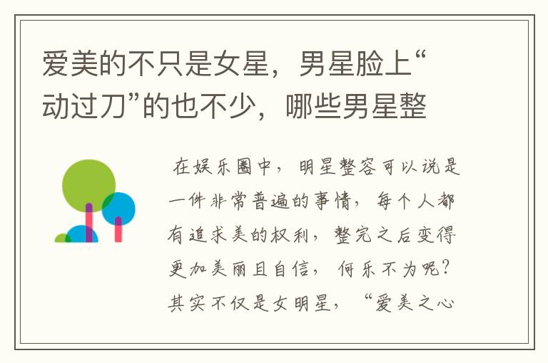 爱美的不只是女星,男星脸上“动过刀”的也不少,哪些男星整容过?
