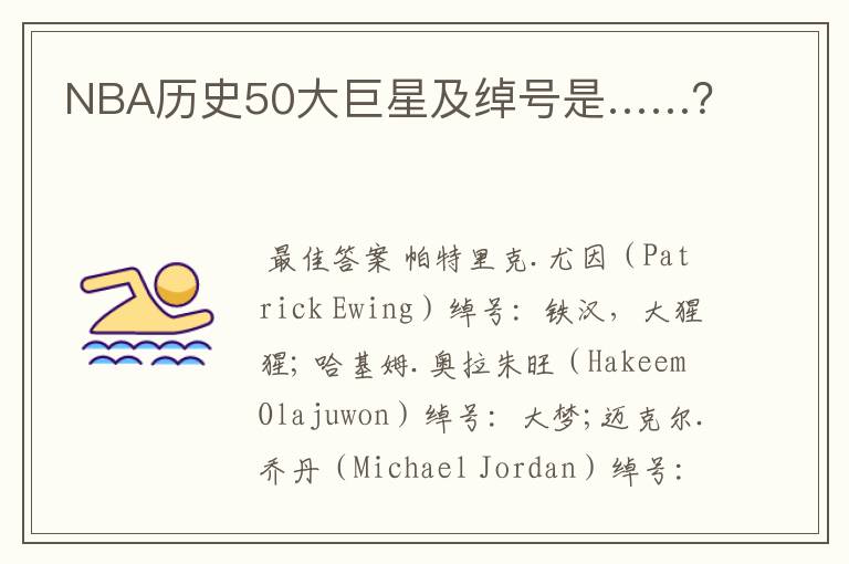 NBA历史50大巨星及绰号是……?
