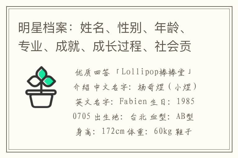 明星档案:姓名、性别、年龄、专业、成就、成长过程、社会贡献