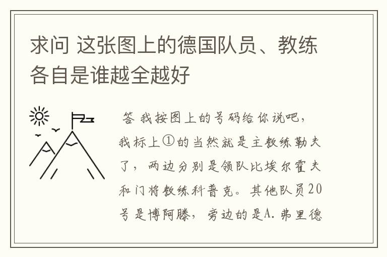 求问 这张图上的德国队员、教练各自是谁越全越好