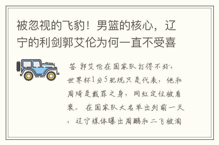 被忽视的飞豹!男篮的核心,辽宁的利剑郭艾伦为何一直不受喜欢?