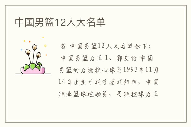中国男篮12人大名单