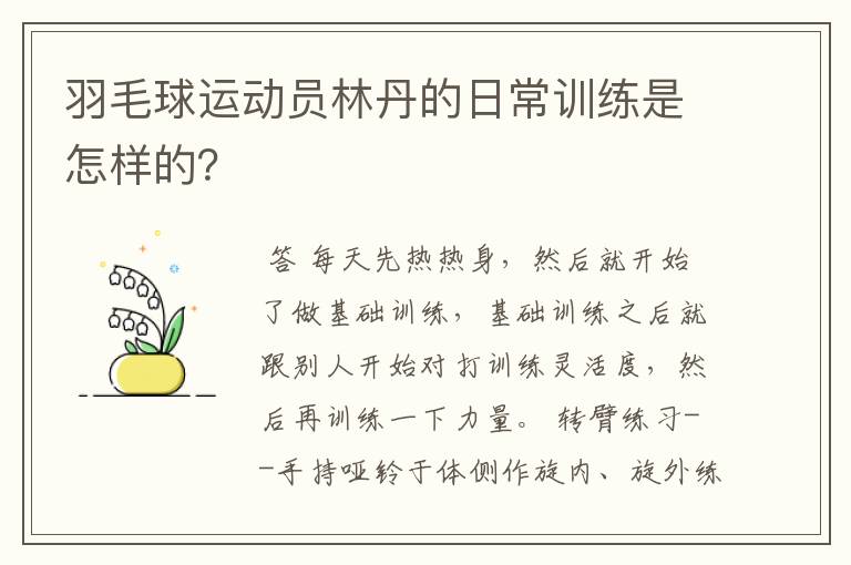 羽毛球运动员林丹的日常训练是怎样的?