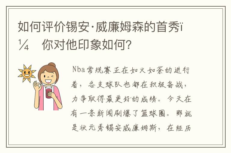 如何评价锡安·威廉姆森的首秀,你对他印象如何?