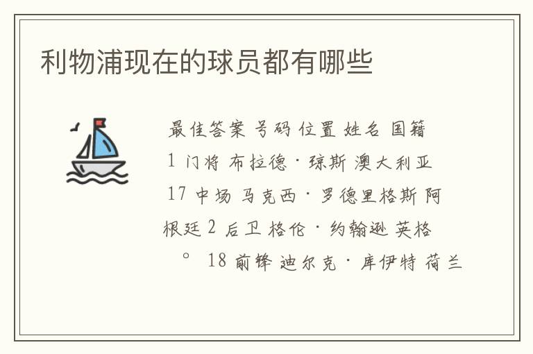 利物浦现在的球员都有哪些