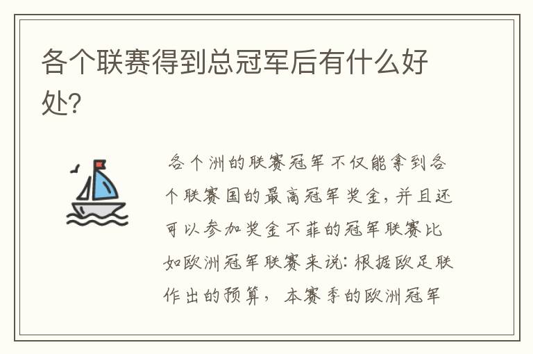 各个联赛得到总冠军后有什么好处?