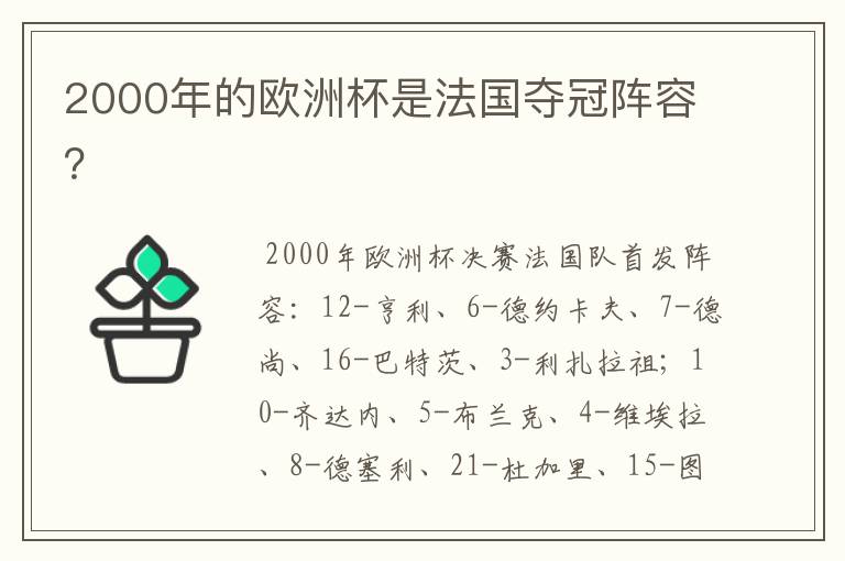 2000年的欧洲杯是法国夺冠阵容?