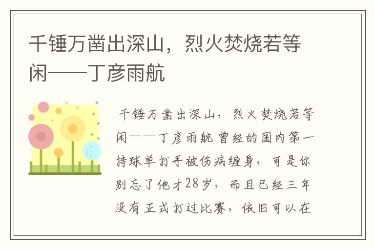 千锤万凿出深山,烈火焚烧若等闲——丁彦雨航