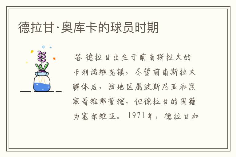 德拉甘·奥库卡的球员时期