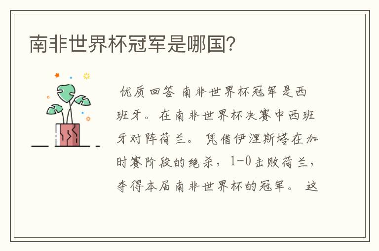 南非世界杯冠军是哪国?