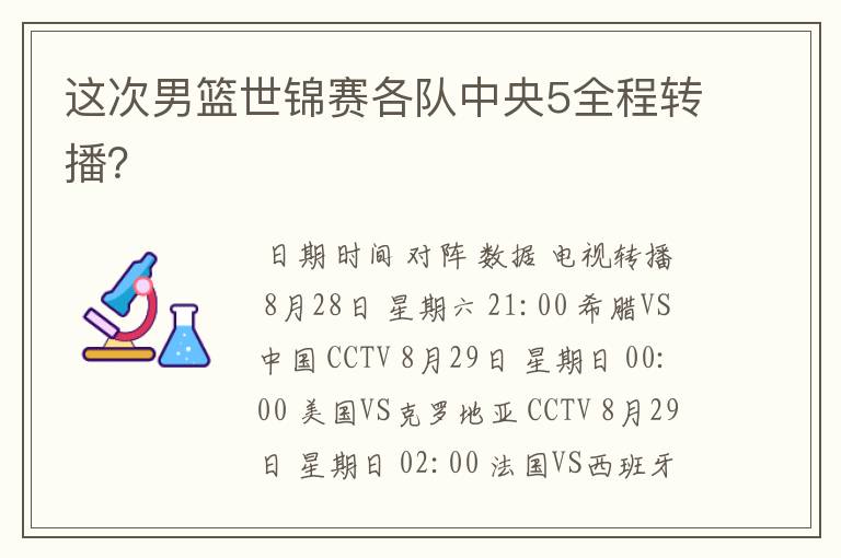 这次男篮世锦赛各队中央5全程转播?