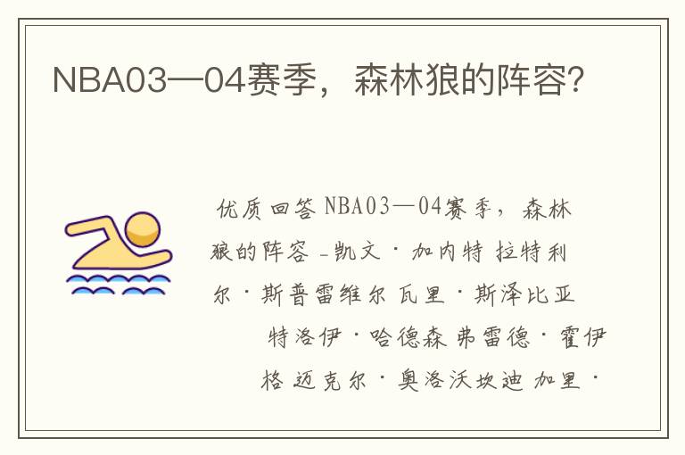 NBA03—04赛季,森林狼的阵容?