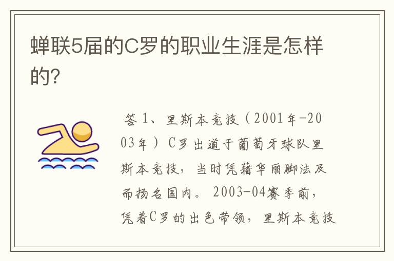 蝉联5届的C罗的职业生涯是怎样的?