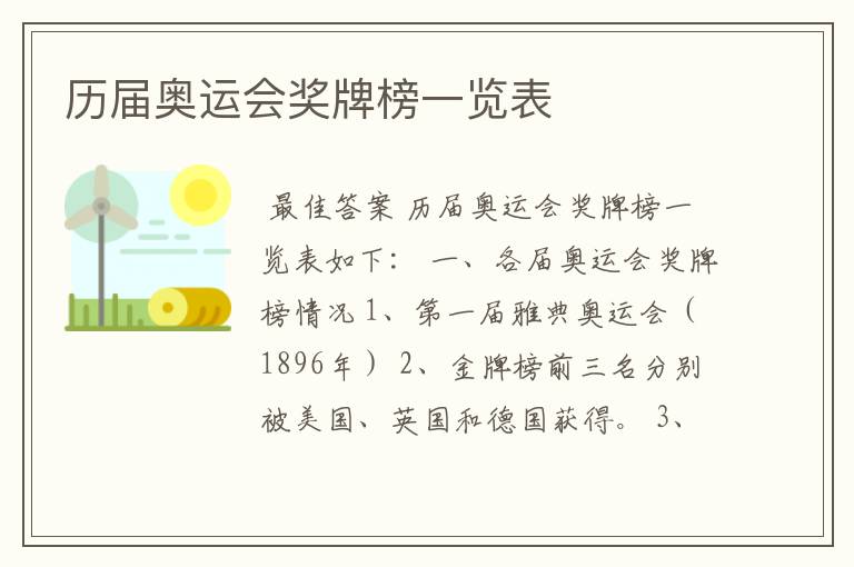 历届奥运会奖牌榜一览表