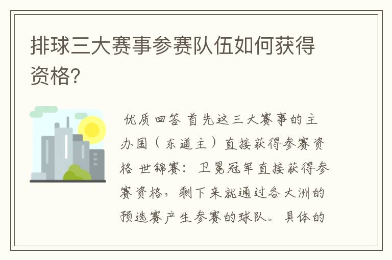 排球三大赛事参赛队伍如何获得资格?
