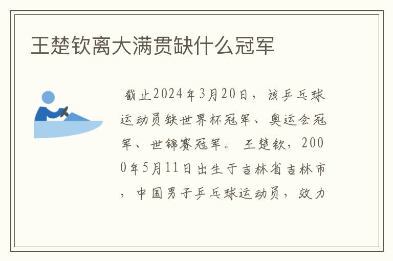 王楚钦离大满贯缺什么冠军
