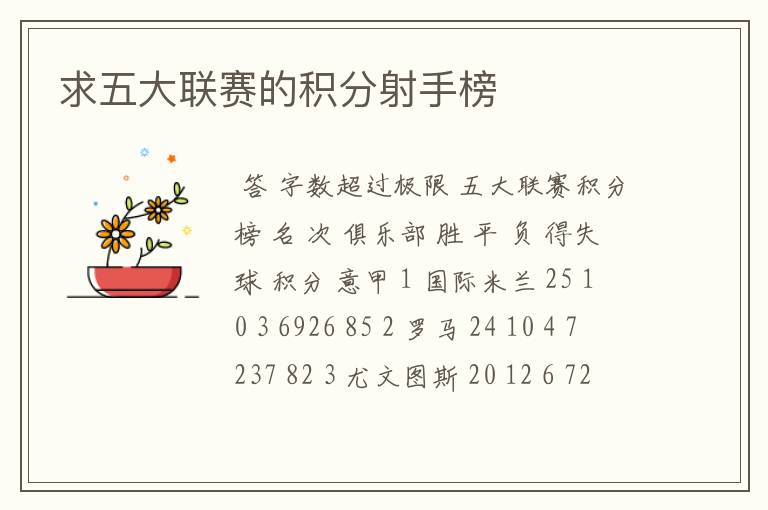 求五大联赛的积分射手榜