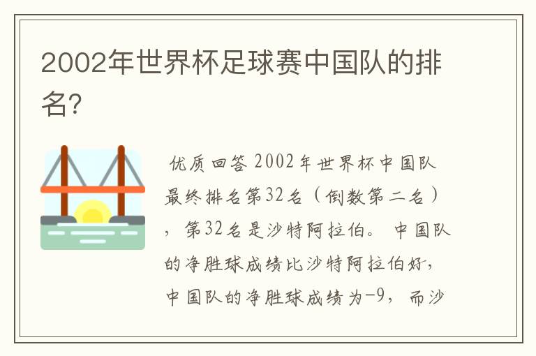 2002年世界杯足球赛中国队的排名?