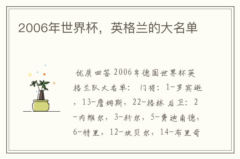 2006年世界杯,英格兰的大名单