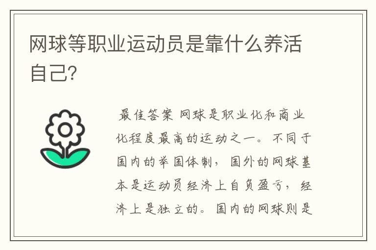 网球等职业运动员是靠什么养活自己?