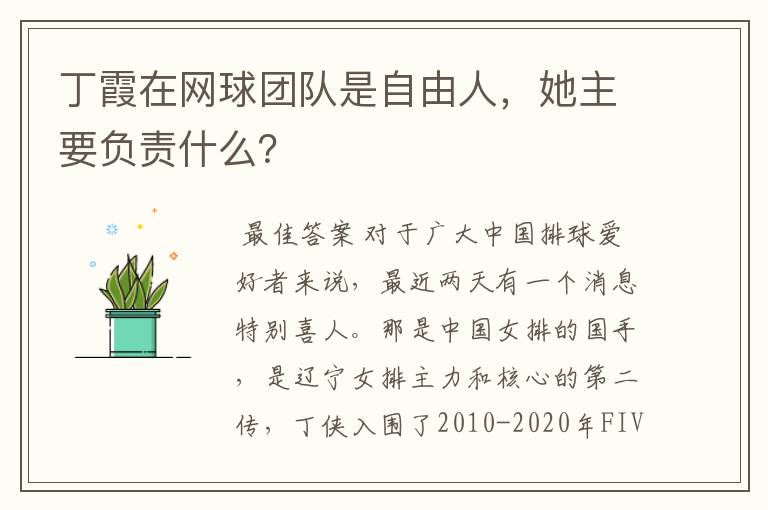 丁霞在网球团队是自由人,她主要负责什么?
