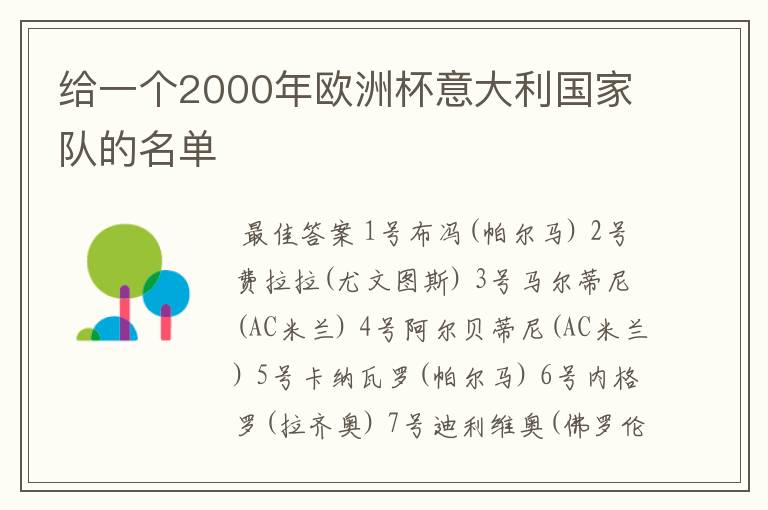 给一个2000年欧洲杯意大利国家队的名单