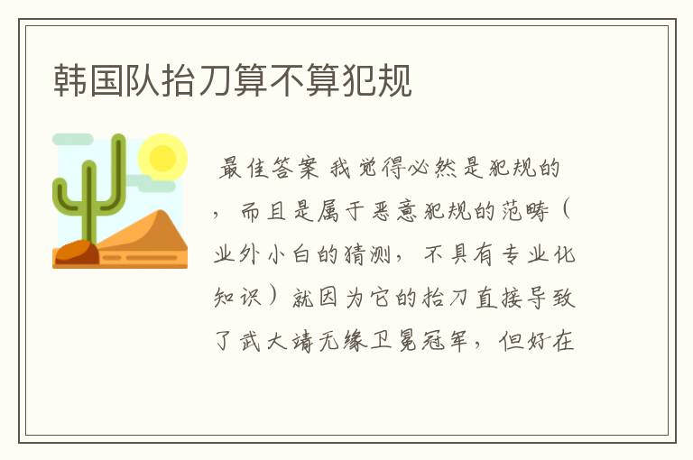 韩国队抬刀算不算犯规