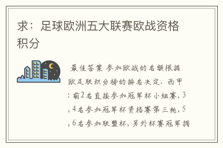 求:足球欧洲五大联赛欧战资格积分