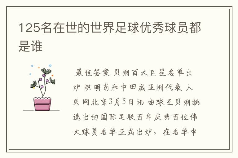 125名在世的世界足球优秀球员都是谁