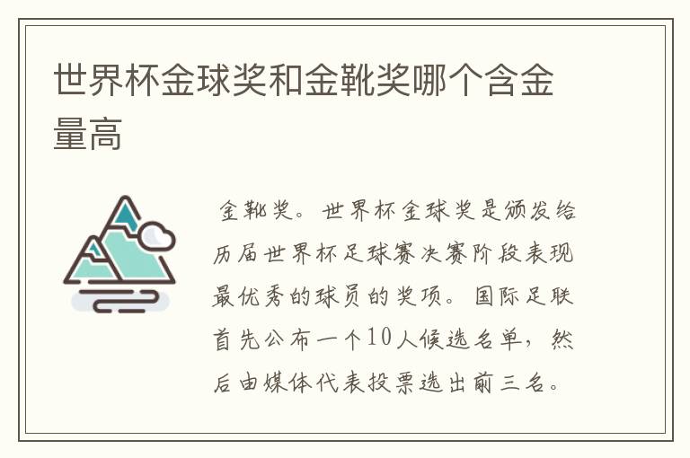 世界杯金球奖和金靴奖哪个含金量高