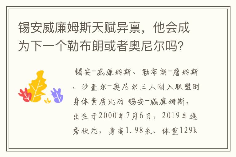 锡安威廉姆斯天赋异禀,他会成为下一个勒布朗或者奥尼尔吗?