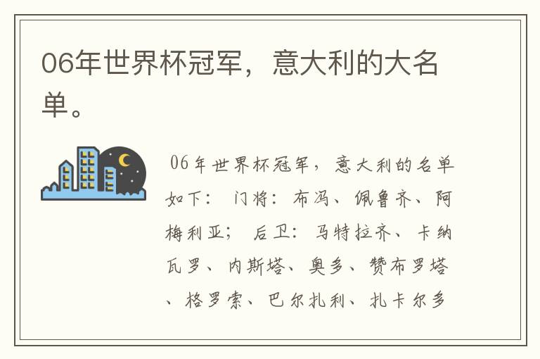 06年世界杯冠军,意大利的大名单。