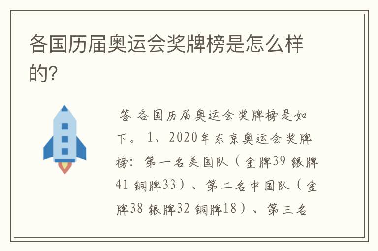 各国历届奥运会奖牌榜是怎么样的?