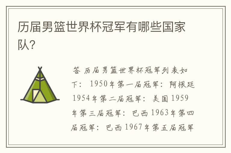 历届男篮世界杯冠军有哪些国家队?