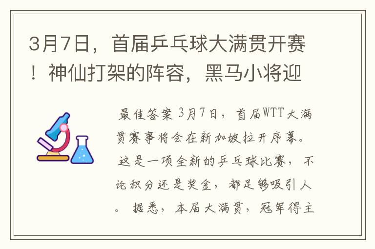 3月7日,首届乒乓球大满贯开赛!神仙打架的阵容,黑马小将迎首战