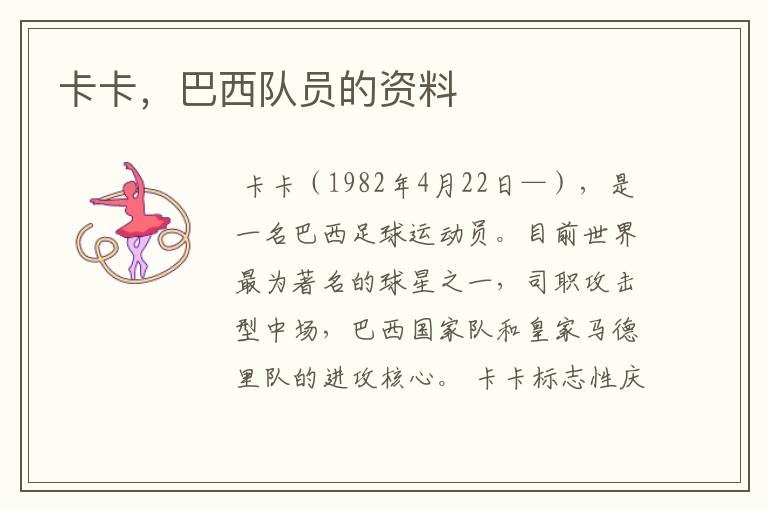 卡卡,巴西队员的资料