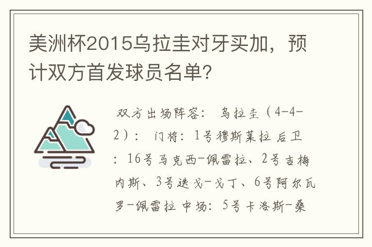 美洲杯2015乌拉圭对牙买加,预计双方首发球员名单?