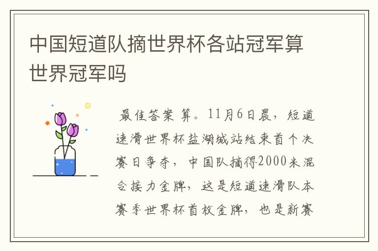 中国短道队摘世界杯各站冠军算世界冠军吗