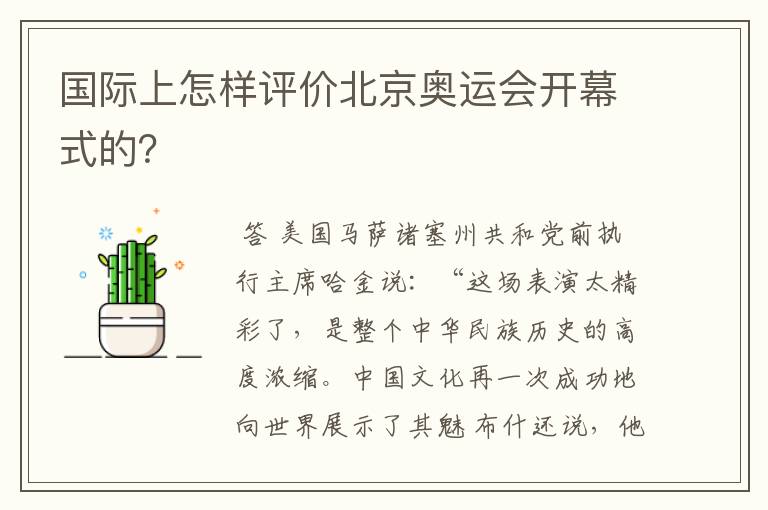 国际上怎样评价北京奥运会开幕式的?