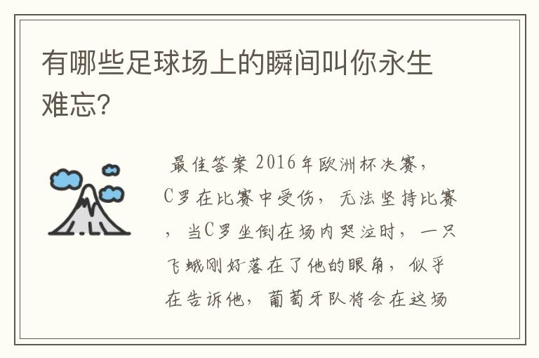 有哪些足球场上的瞬间叫你永生难忘?
