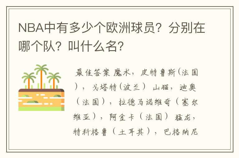 NBA中有多少个欧洲球员?分别在哪个队?叫什么名?