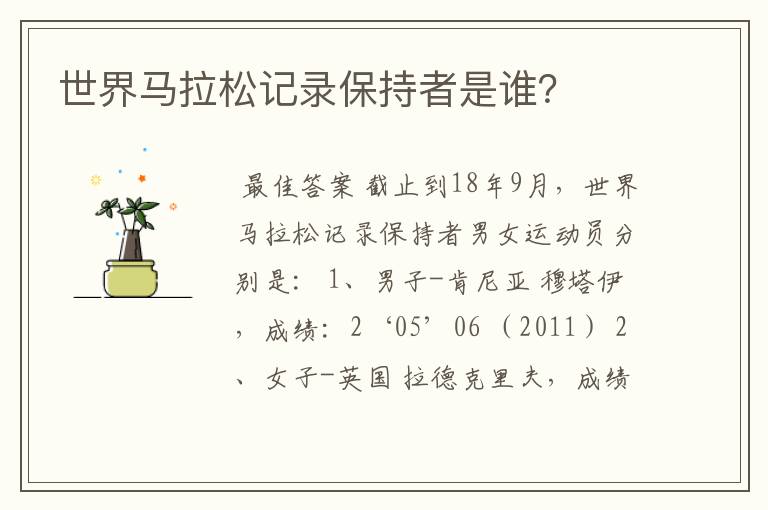 世界马拉松记录保持者是谁?