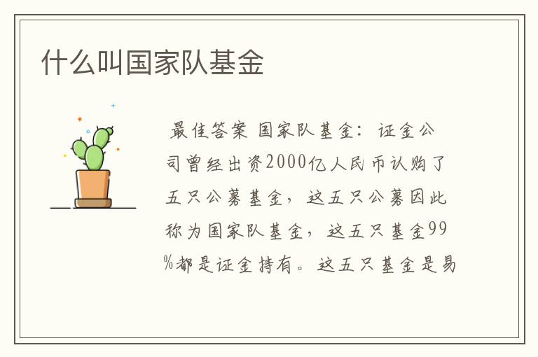什么叫国家队基金