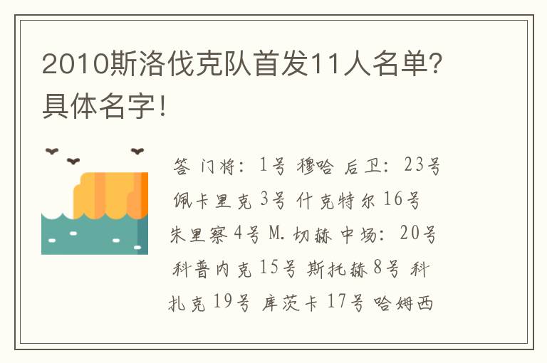 2010斯洛伐克队首发11人名单?具体名字!
